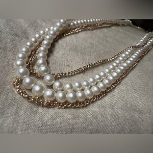 Classic Pearl and Gold-Chain Layered Necklace - White